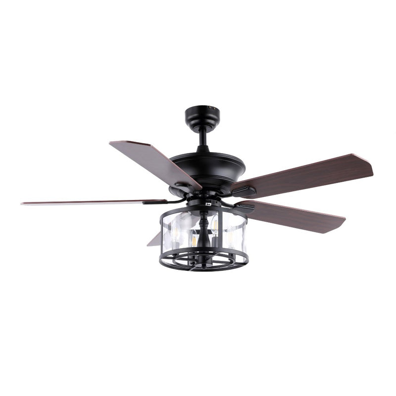 Braxton 52" Farmhouse Industrial Iron Drum Shade LED Ceiling Fan With Remote - JONATHAN Y