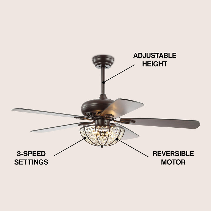 Joanna 52" Bronze Crystal LED Ceiling Fan With Remote