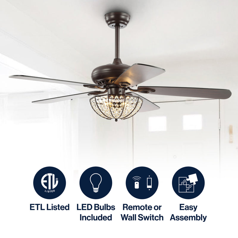 Joanna 52" Bronze Crystal LED Ceiling Fan With Remote