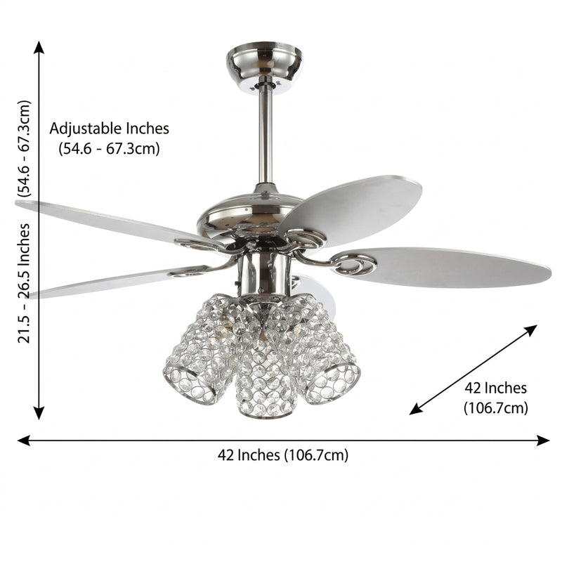 Kris 42" Crystal LED Ceiling Fan With Remote Chrome / 3 Sockets – DIM