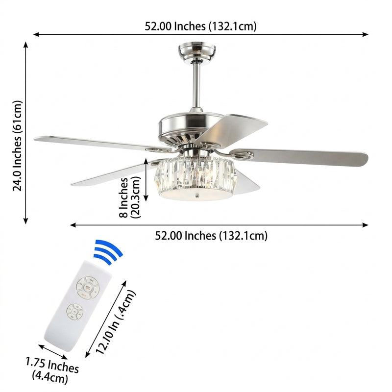 Mandy 52" Crystal Prism Drum LED Ceiling Fan With Remote Chrome / 3 Sockets – DIM