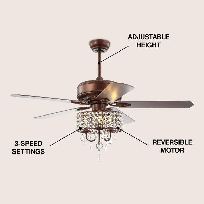 Becky 52" Crystal LED Fan With Remote
