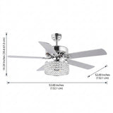 Kristie 52" Crystal/Metal Modern Glam Drum LED Ceiling Fan With Remote Chrome / 3 Sockets – DIM