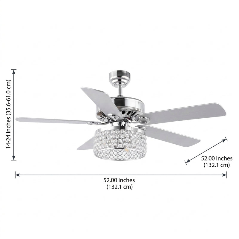 Kristie 52" Crystal/Metal Modern Glam Drum LED Ceiling Fan With Remote Chrome / 3 Sockets – DIM