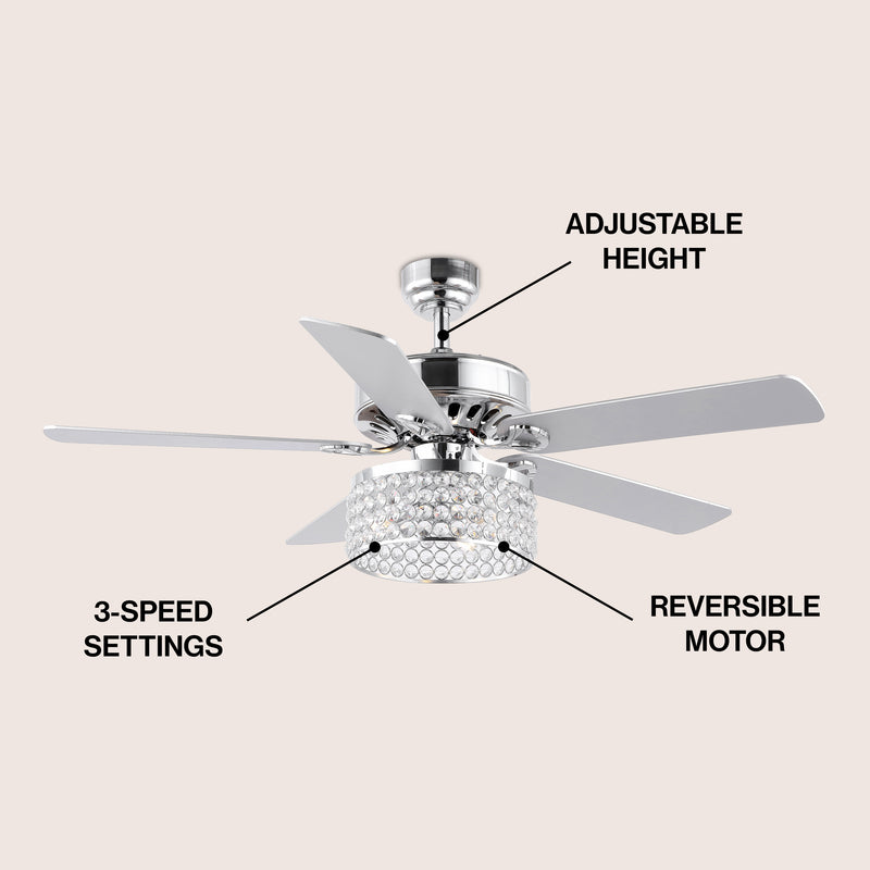 Kristie 52" Crystal/Metal Modern Glam Drum LED Ceiling Fan With Remote