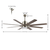 Octo 66" Contemporary Industrial Iron/Plastic Mobile-App/Remote-Controlled 6-Speed Ceiling Fan with Integrated LED Light - JONATHAN Y