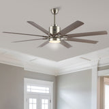 Octo 66" Contemporary Industrial Iron/Plastic Mobile-App/Remote-Controlled 6-Speed Ceiling Fan with Integrated LED Light - JONATHAN Y