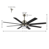 Octo 66" Contemporary Industrial Iron/Plastic Mobile-App/Remote-Controlled 6-Speed Ceiling Fan with Integrated LED Light - JONATHAN Y