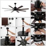 Octo 66" Contemporary Industrial Iron/Plastic Mobile-App/Remote-Controlled 6-Speed Ceiling Fan with Integrated LED Light - JONATHAN Y
