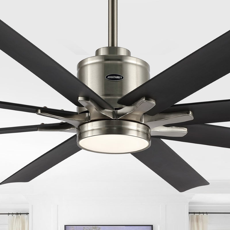 Octo 66" Contemporary Industrial Iron/Plastic Mobile-App/Remote-Controlled 6-Speed Ceiling Fan with Integrated LED Light - JONATHAN Y