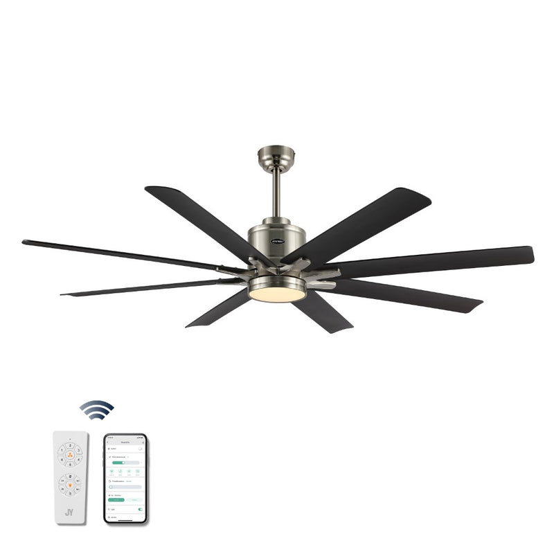 Octo 66" Contemporary Industrial Iron/Plastic Mobile-App/Remote-Controlled 6-Speed Ceiling Fan with Integrated LED Light - JONATHAN Y