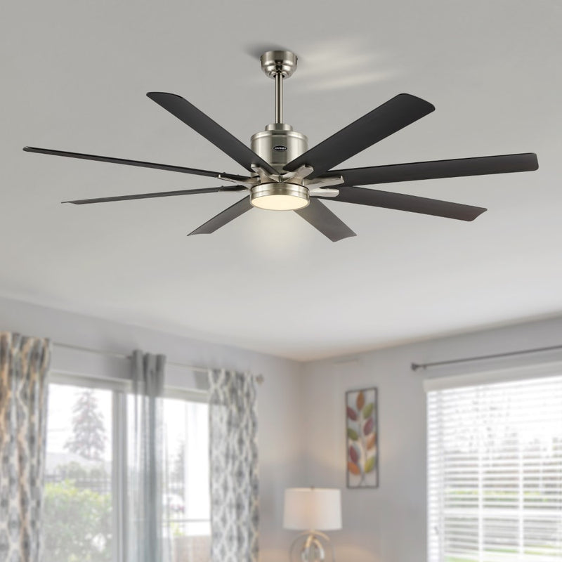 Octo 66" Contemporary Industrial Iron/Plastic Mobile-App/Remote-Controlled 6-Speed Ceiling Fan with Integrated LED Light - JONATHAN Y