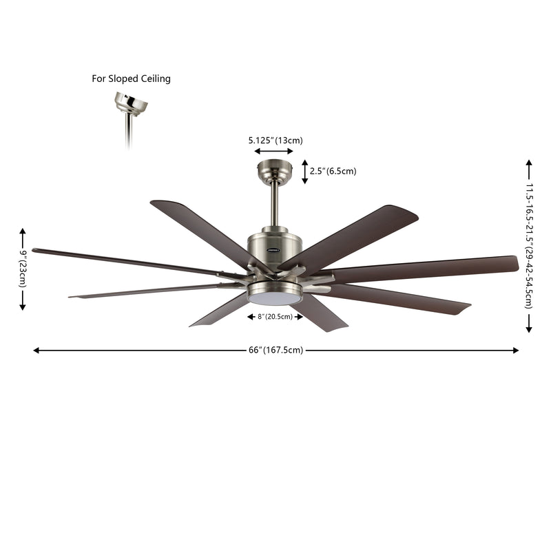 Octo 66" Contemporary Industrial Iron/Plastic Mobile-App/Remote-Controlled 6-Speed Ceiling Fan with Integrated LED Light
