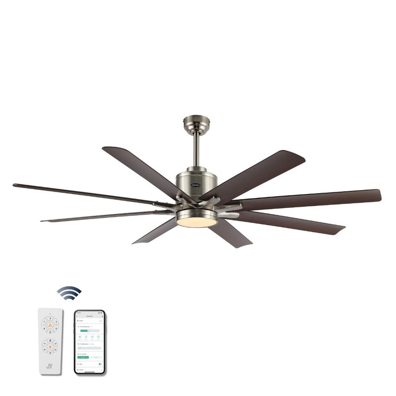 Octo 66" Contemporary Industrial Iron/Plastic Mobile-App/Remote-Controlled 6-Speed Ceiling Fan with Integrated LED Light