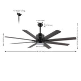 Octo 66" Contemporary Industrial Iron/Plastic Mobile-App/Remote-Controlled 6-Speed Ceiling Fan with Integrated LED Light