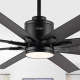 Octo 66" Contemporary Industrial Iron/Plastic Mobile-App/Remote-Controlled 6-Speed Ceiling Fan with Integrated LED Light