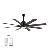 Octo 66" Contemporary Industrial Iron/Plastic Mobile-App/Remote-Controlled 6-Speed Ceiling Fan with Integrated LED Light