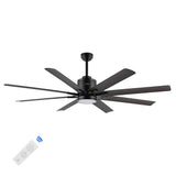 Octo 66" Contemporary Industrial Iron/Plastic Mobile-App/Remote-Controlled 6-Speed Ceiling Fan with Integrated LED Light