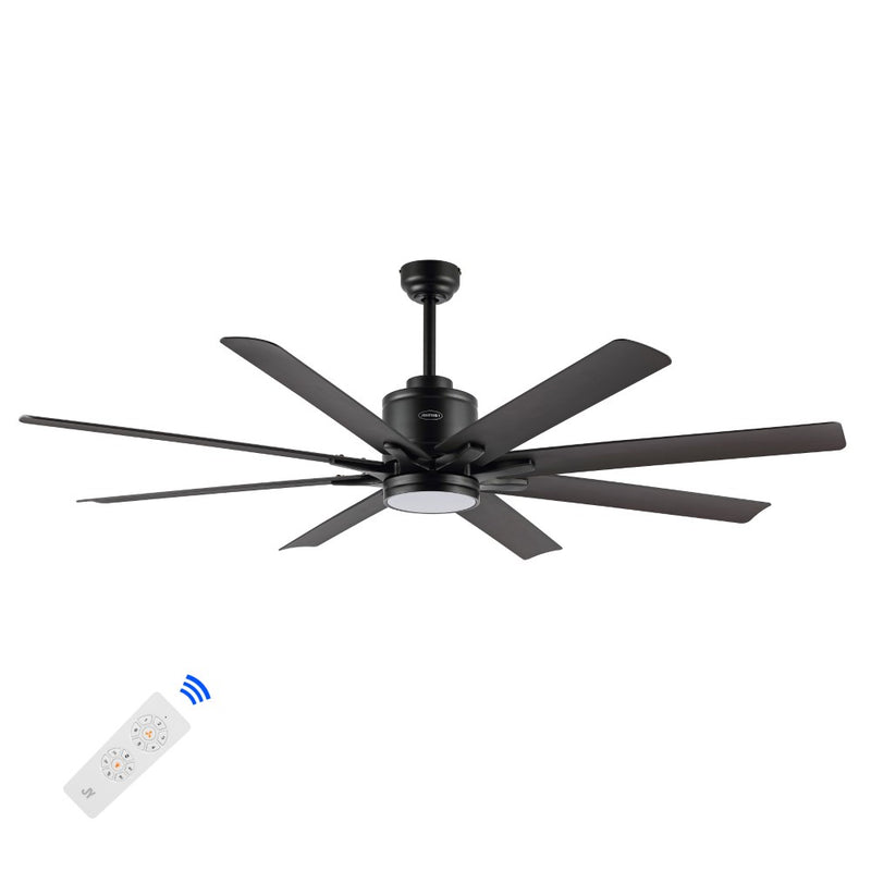 Octo 66" Contemporary Industrial Iron/Plastic Mobile-App/Remote-Controlled 6-Speed Ceiling Fan with Integrated LED Light