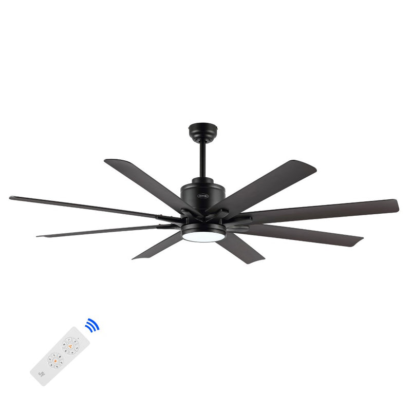 Octo 66" Contemporary Industrial Iron/Plastic Mobile-App/Remote-Controlled 6-Speed Ceiling Fan with Integrated LED Light