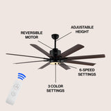 Octo 66" Contemporary Industrial Iron/Plastic Mobile-App/Remote-Controlled 6-Speed Ceiling Fan with Integrated LED Light