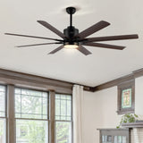 Octo 66" Contemporary Industrial Iron/Plastic Mobile-App/Remote-Controlled 6-Speed Ceiling Fan with Integrated LED Light