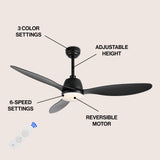 Audie 52" Classic Industrial Iron/Plastic Mobile-App/Remote-Controlled 6-Speed Propeller Integrated LED Ceiling Fan