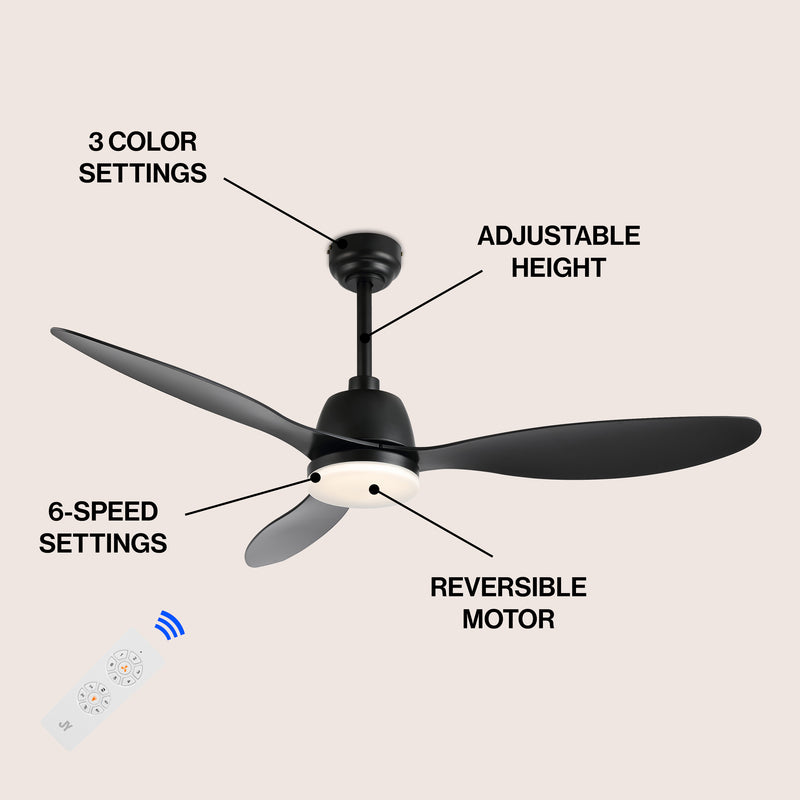 Audie 52" Classic Industrial Iron/Plastic Mobile-App/Remote-Controlled 6-Speed Propeller Integrated LED Ceiling Fan