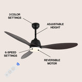 Audie 52" Classic Industrial Iron/Plastic Mobile-App/Remote-Controlled 6-Speed Propeller Integrated LED Ceiling Fan