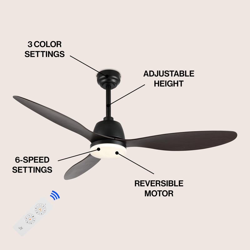 Audie 52" Classic Industrial Iron/Plastic Mobile-App/Remote-Controlled 6-Speed Propeller Integrated LED Ceiling Fan