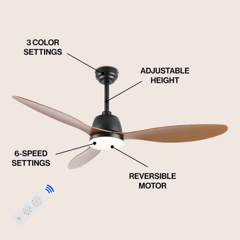 Audie 52" Classic Industrial Iron/Plastic Mobile-App/Remote-Controlled 6-Speed Propeller Integrated LED Ceiling Fan