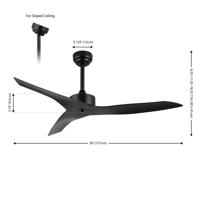 Aldrin 50" Modern Minimalist Iron/Plastic Mobile-App/Remote-Controlled 6-Speed Razor Ceiling Fan - JONATHAN Y