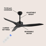 Aldrin 50" Modern Minimalist Iron/Plastic Mobile-App/Remote-Controlled 6-Speed Razor Ceiling Fan