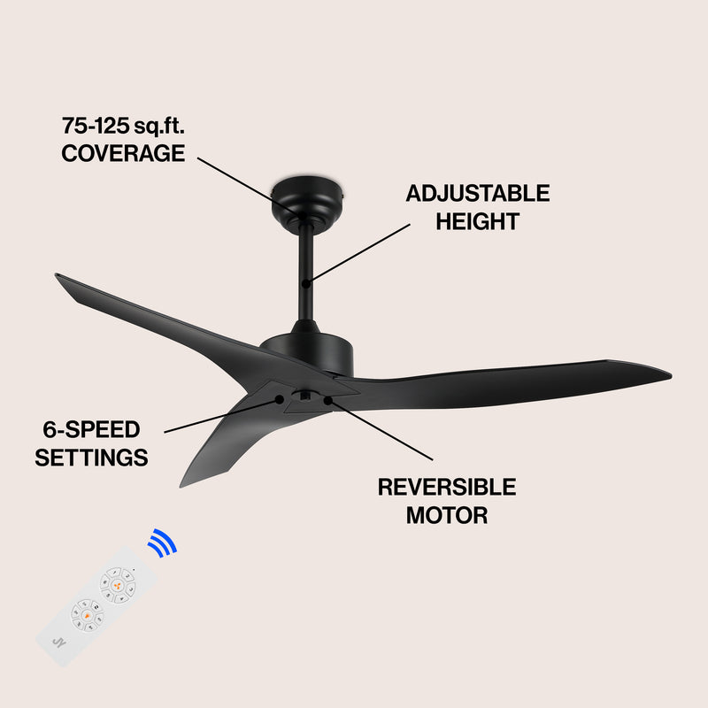 Aldrin 50" Modern Minimalist Iron/Plastic Mobile-App/Remote-Controlled 6-Speed Razor Ceiling Fan