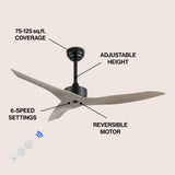 Aldrin 50" Modern Minimalist Iron/Plastic Mobile-App/Remote-Controlled 6-Speed Razor Ceiling Fan