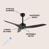 Aldrin 50" Modern Minimalist Iron/Plastic Mobile-App/Remote-Controlled 6-Speed Razor Ceiling Fan