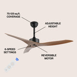 Aldrin 50" Modern Minimalist Iron/Plastic Mobile-App/Remote-Controlled 6-Speed Razor Ceiling Fan