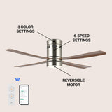 Theo 52" Contemporary Minimalist Iron/Acrylic Mobile-App/Remote-Controlled 6-Speed Integrated LED Ceiling Fan - JONATHAN Y