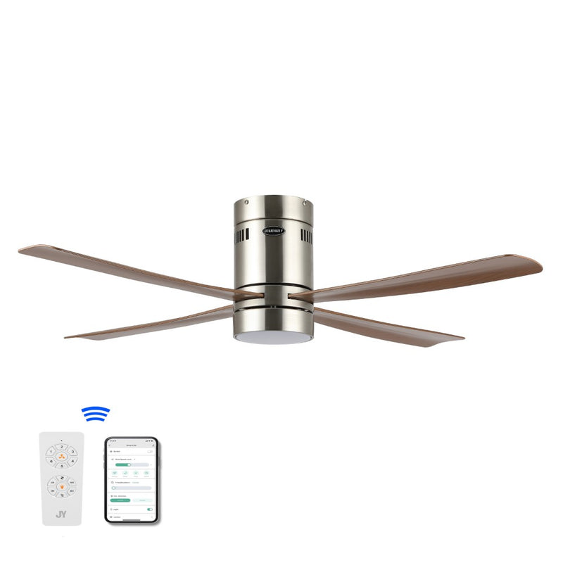 Theo 52" Contemporary Minimalist Iron/Acrylic Mobile-App/Remote-Controlled 6-Speed Integrated LED Ceiling Fan - JONATHAN Y