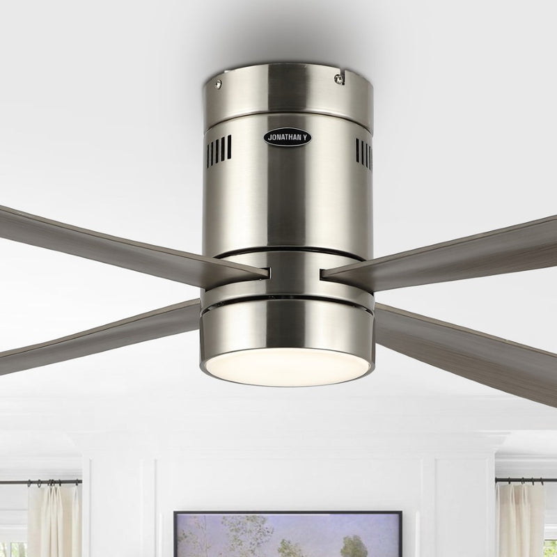 Theo 52" Contemporary Minimalist Iron/Acrylic Mobile-App/Remote-Controlled 6-Speed Integrated LED Ceiling Fan - JONATHAN Y