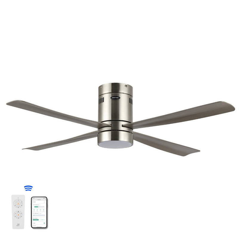 Theo 52" Contemporary Minimalist Iron/Acrylic Mobile-App/Remote-Controlled 6-Speed Integrated LED Ceiling Fan - JONATHAN Y