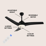 Sully 52" Contemporary Industrial Iron/Plastic Mobile-App/Remote-Controlled 6-Speed Propeller Integrated LED Ceiling Fan