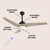 Sully 52" Contemporary Industrial Iron/Plastic Mobile-App/Remote-Controlled 6-Speed Propeller Integrated LED Ceiling Fan
