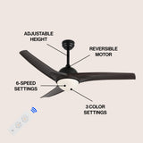 Sully 52" Contemporary Industrial Iron/Plastic Mobile-App/Remote-Controlled 6-Speed Propeller Integrated LED Ceiling Fan