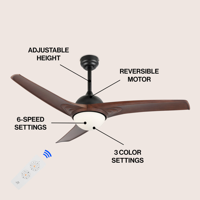 Sully 52" Contemporary Industrial Iron/Plastic Mobile-App/Remote-Controlled 6-Speed Propeller Integrated LED Ceiling Fan