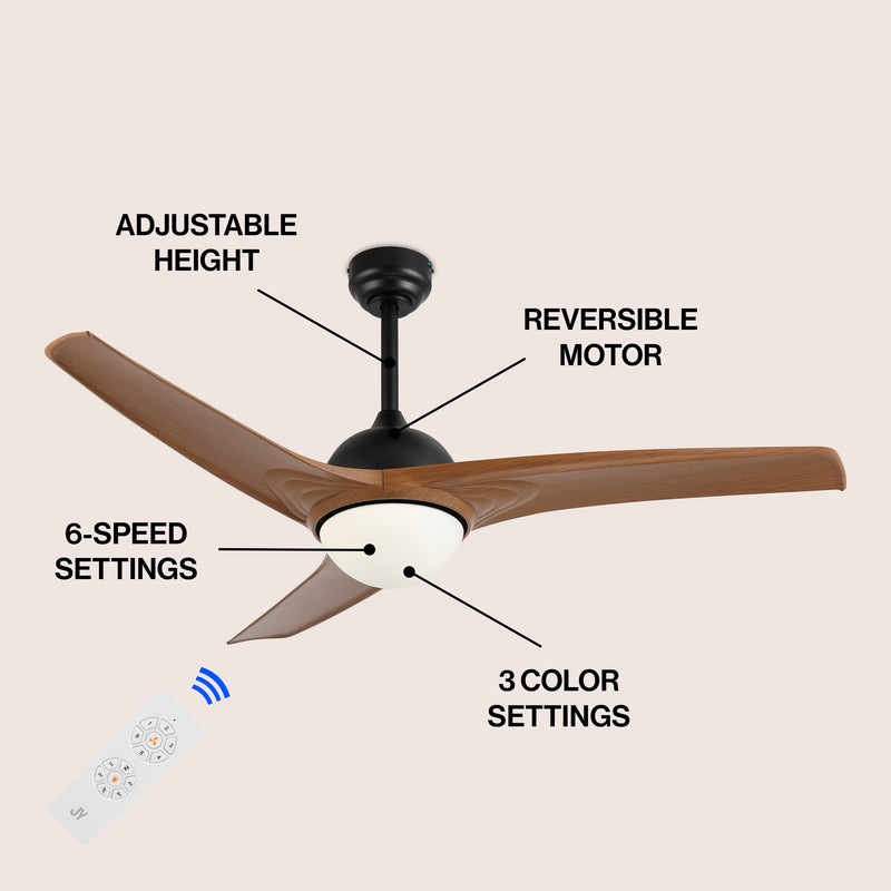 Sully 52" Contemporary Industrial Iron/Plastic Mobile-App/Remote-Controlled 6-Speed Propeller Integrated LED Ceiling Fan