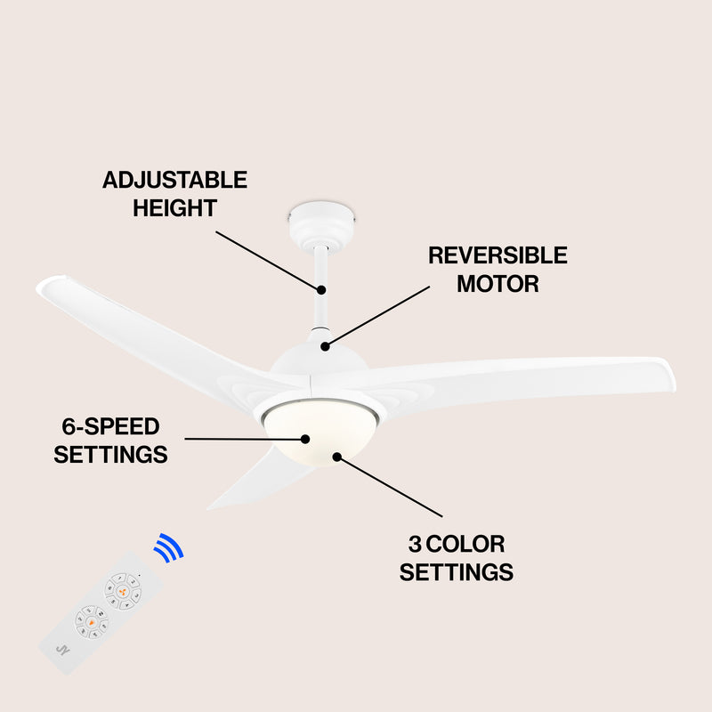 Sully 52" Contemporary Industrial Iron/Plastic Mobile-App/Remote-Controlled 6-Speed Propeller Integrated LED Ceiling Fan