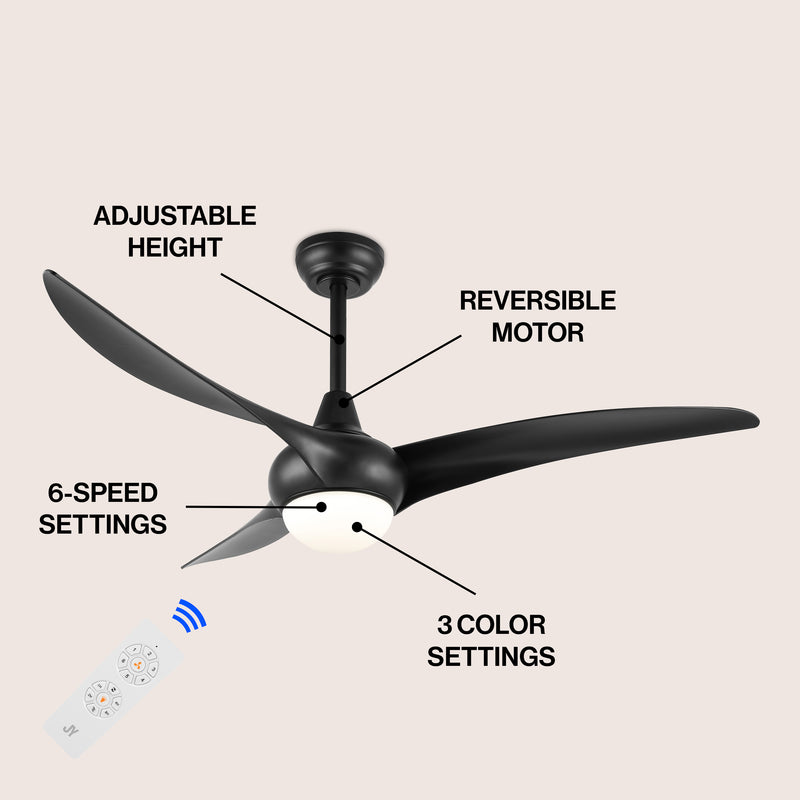 Aviator 52" Coastal Vintage Iron/Plastic Mobile-App/Remote-Controlled 6-Speed Retro Swirl Integrated LED Ceiling Fan