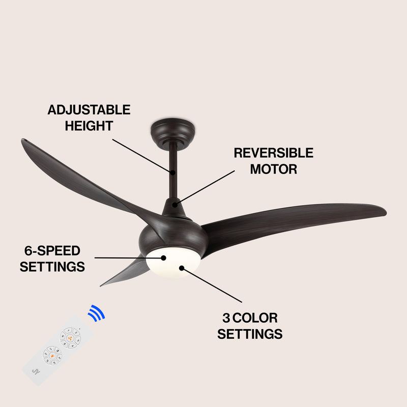 Aviator 52" Coastal Vintage Iron/Plastic Mobile-App/Remote-Controlled 6-Speed Retro Swirl Integrated LED Ceiling Fan