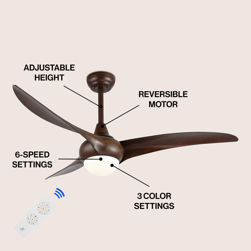 Aviator 52" Coastal Vintage Iron/Plastic Mobile-App/Remote-Controlled 6-Speed Retro Swirl Integrated LED Ceiling Fan